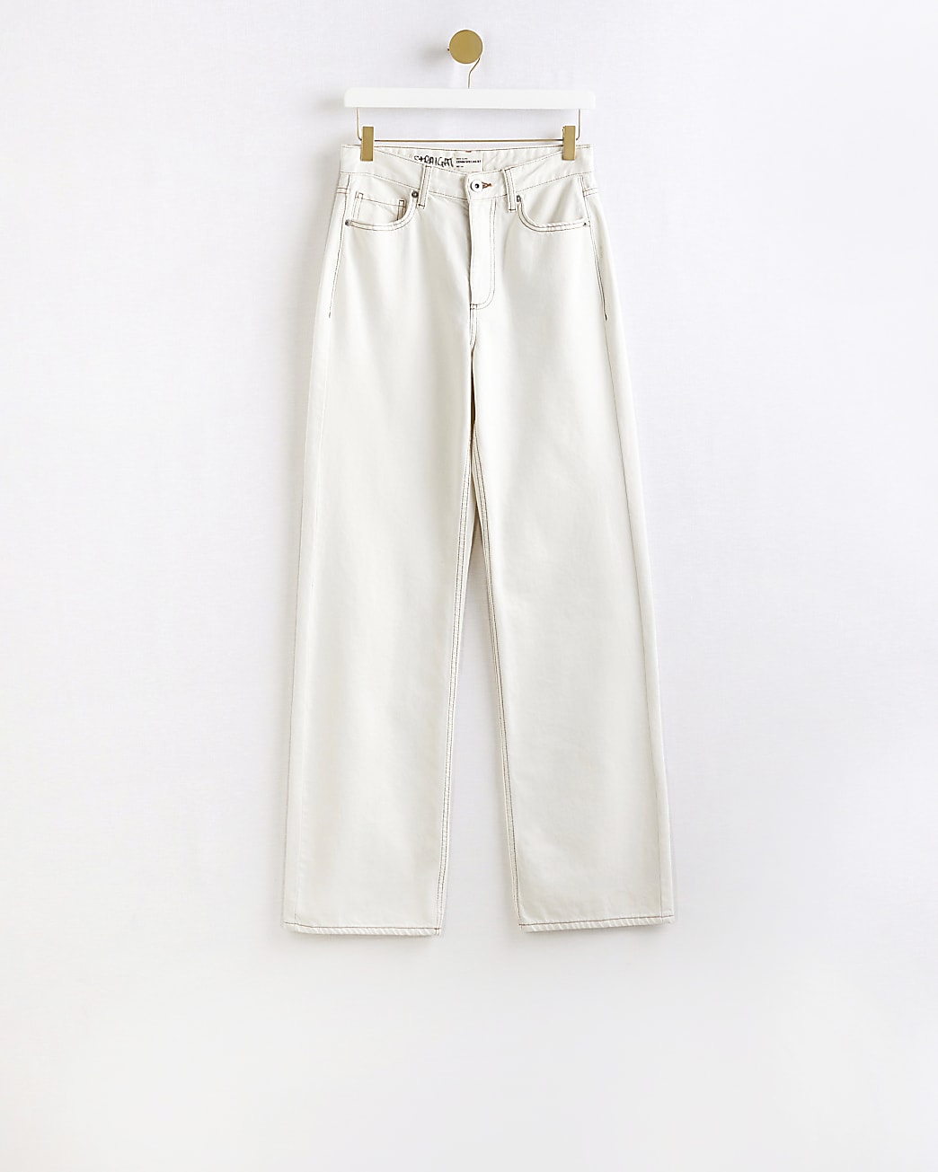 Ecru Mid Rise relaxed straight leg jeans