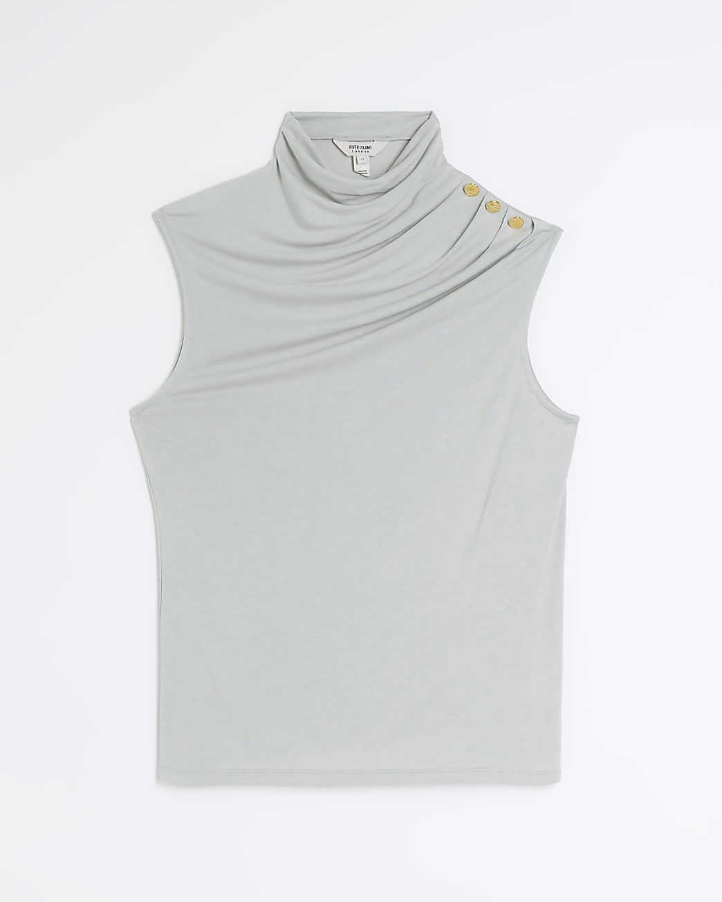 Grey cowl high neck tank top