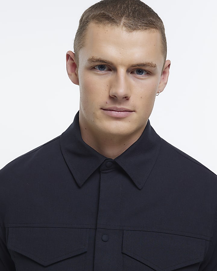Black regular fit textured western jacket