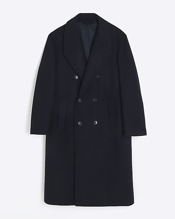 Navy regular fit wool blend premium coat