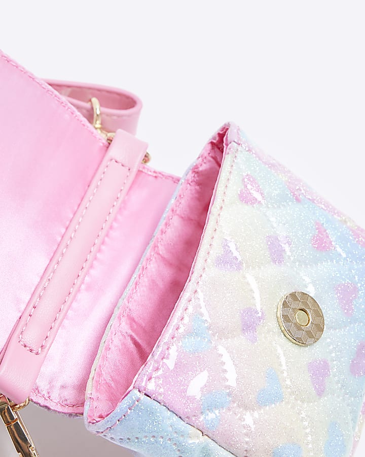 Girls pink heart quilted cross body bag