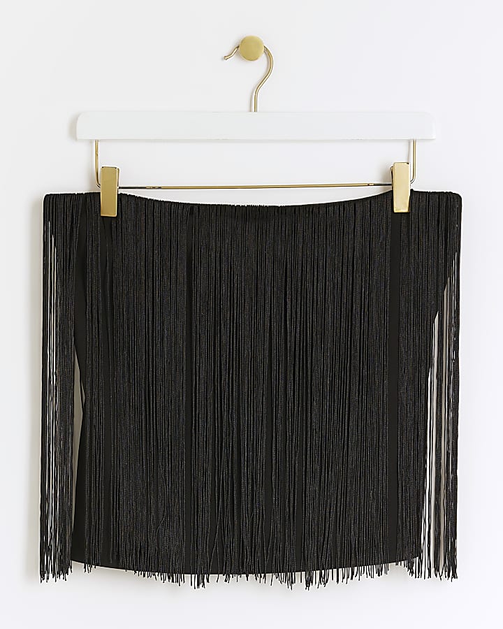 Black Fringe Bandeau Top