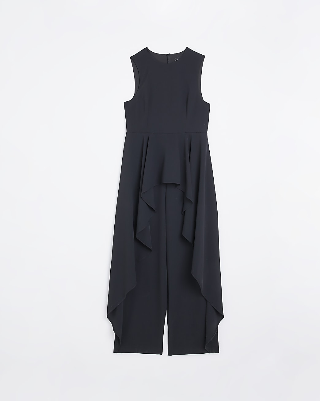 Black sleeveless ruffle jumpsuit