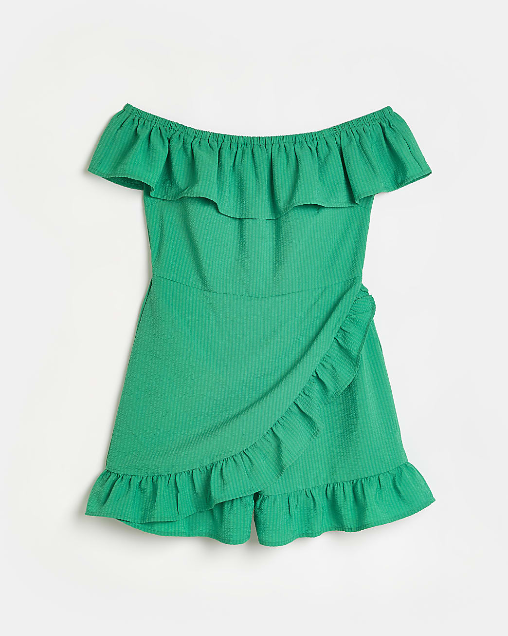 Green bardot frill playsuit