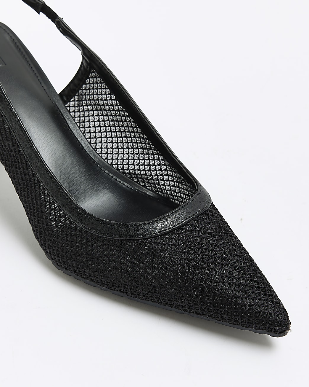 Black wide fit mesh court heeled shoes