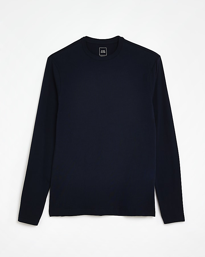 Navy Muscle fit long sleeve t-shirt