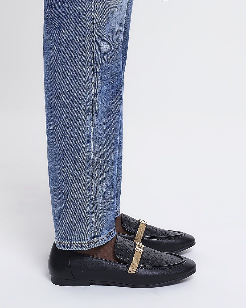 Black embossed RI monogram loafers