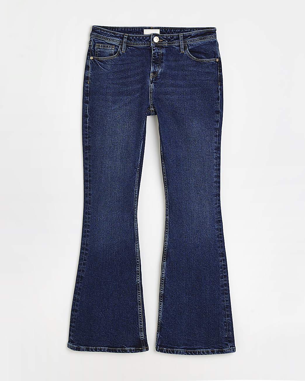 Blue low rise flared jeans