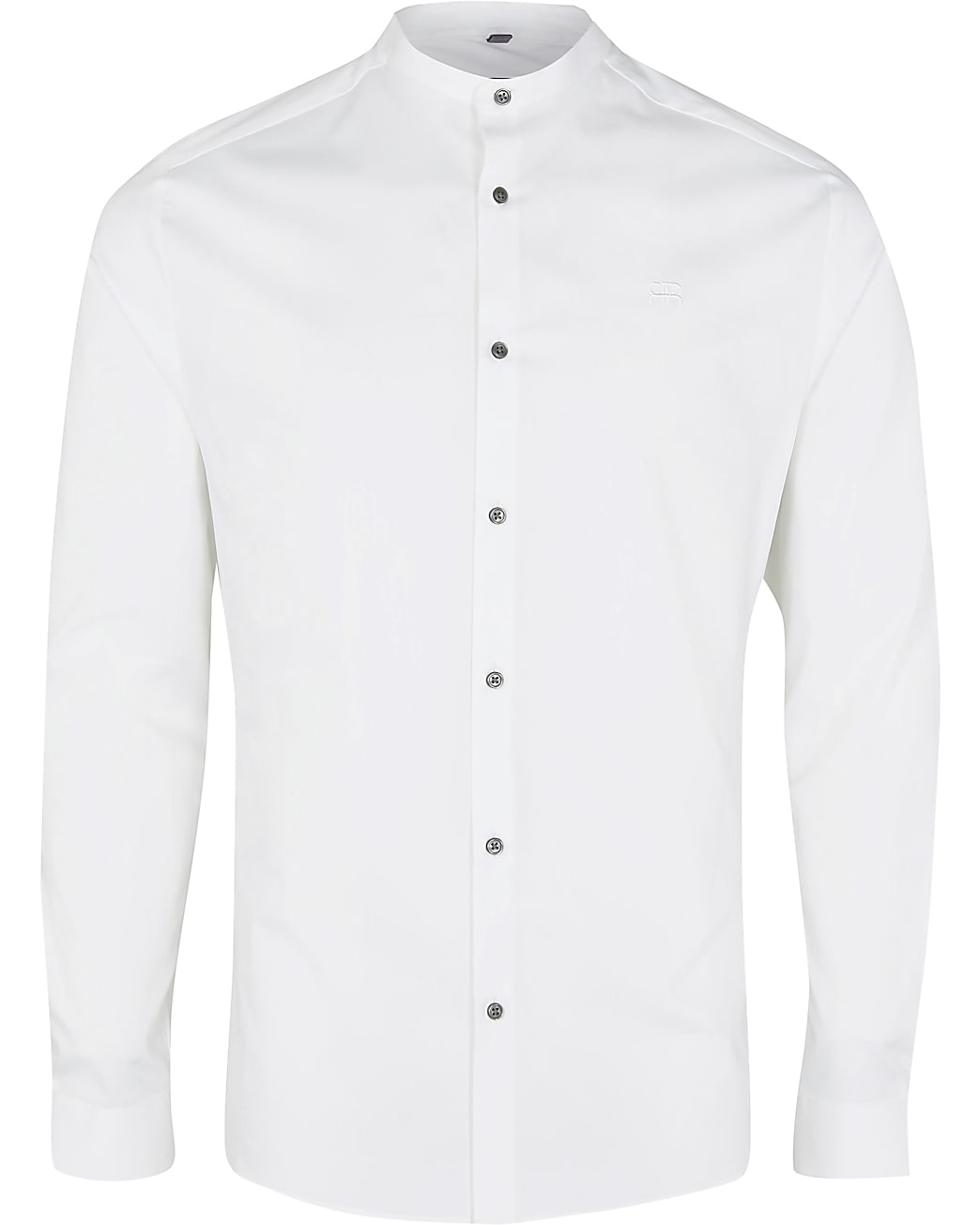 White Muscle fit long sleeve Grandad Shirt