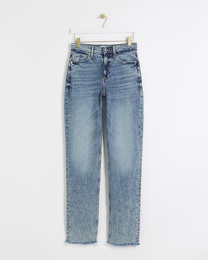 Blue high waisted stove pipe straight jeans