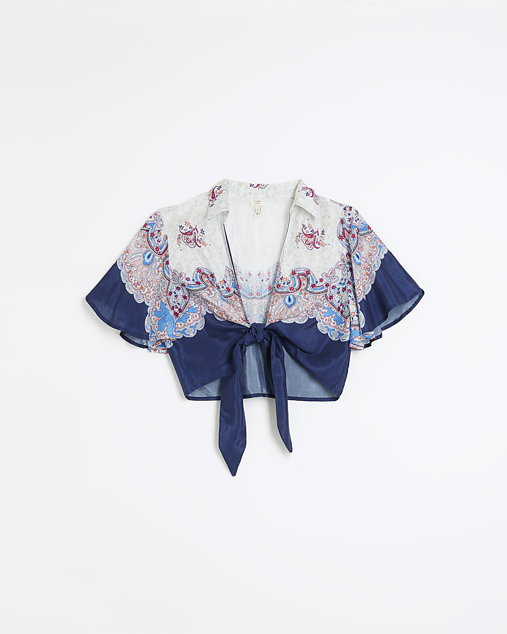 Navy floral tie front crop top