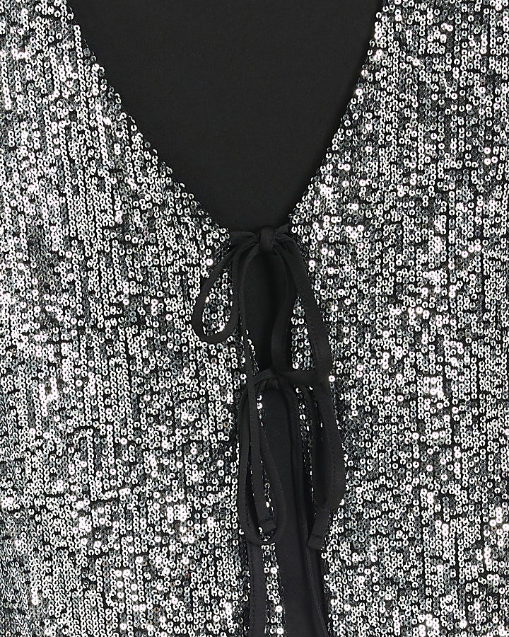 Black sequin tie front waistcoat