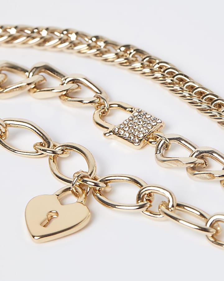 Gold heart padlock bracelet multipack