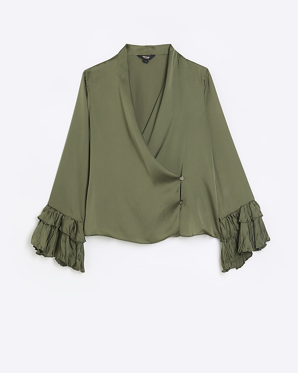 Khaki satin wrap blouse