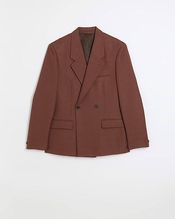Red regular fit textured smart blazer