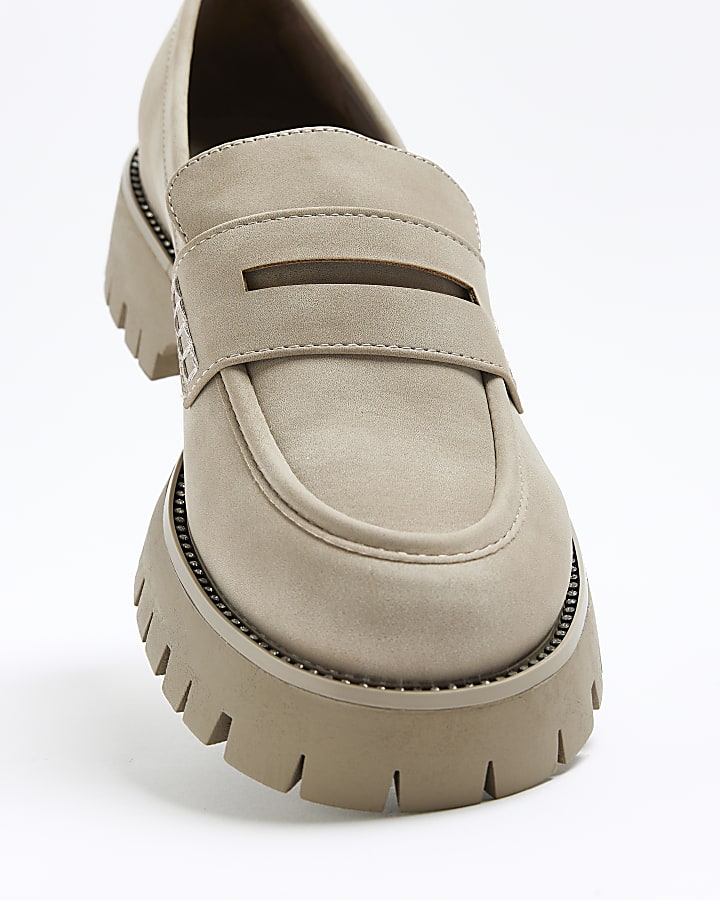 Beige diamante trim chunky loafers