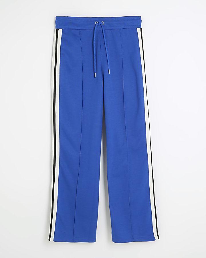Blue side stripe wide leg joggers