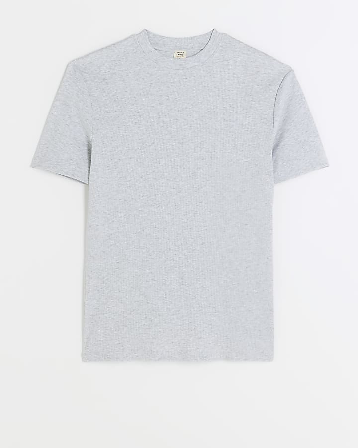 Grey muscle fit rib t-shirt
