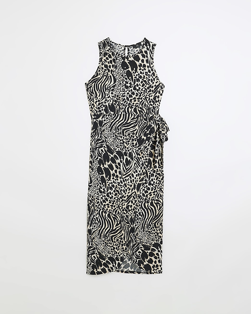 Black animal print wrap bodycon midi dress