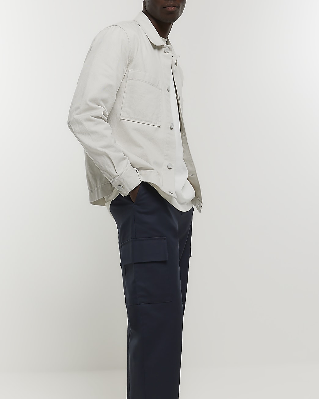 Grey slim fit cargo smart trousers