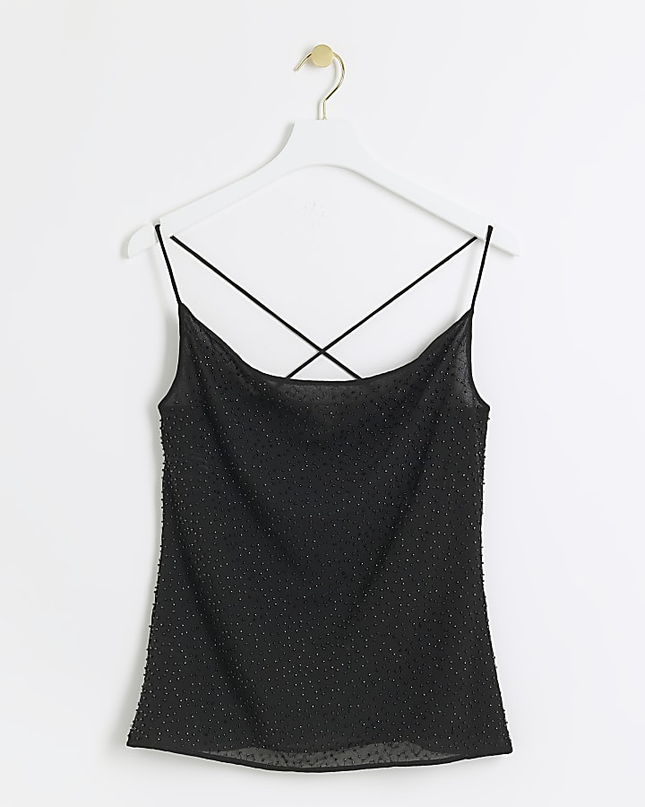 Black chiffon beaded cami top