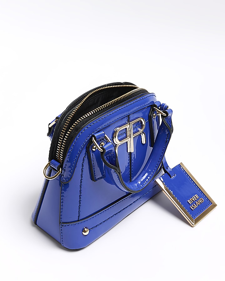 Blue mini patent kettle bag