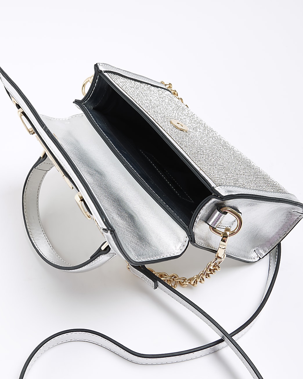 Silver embellished mini tote bag