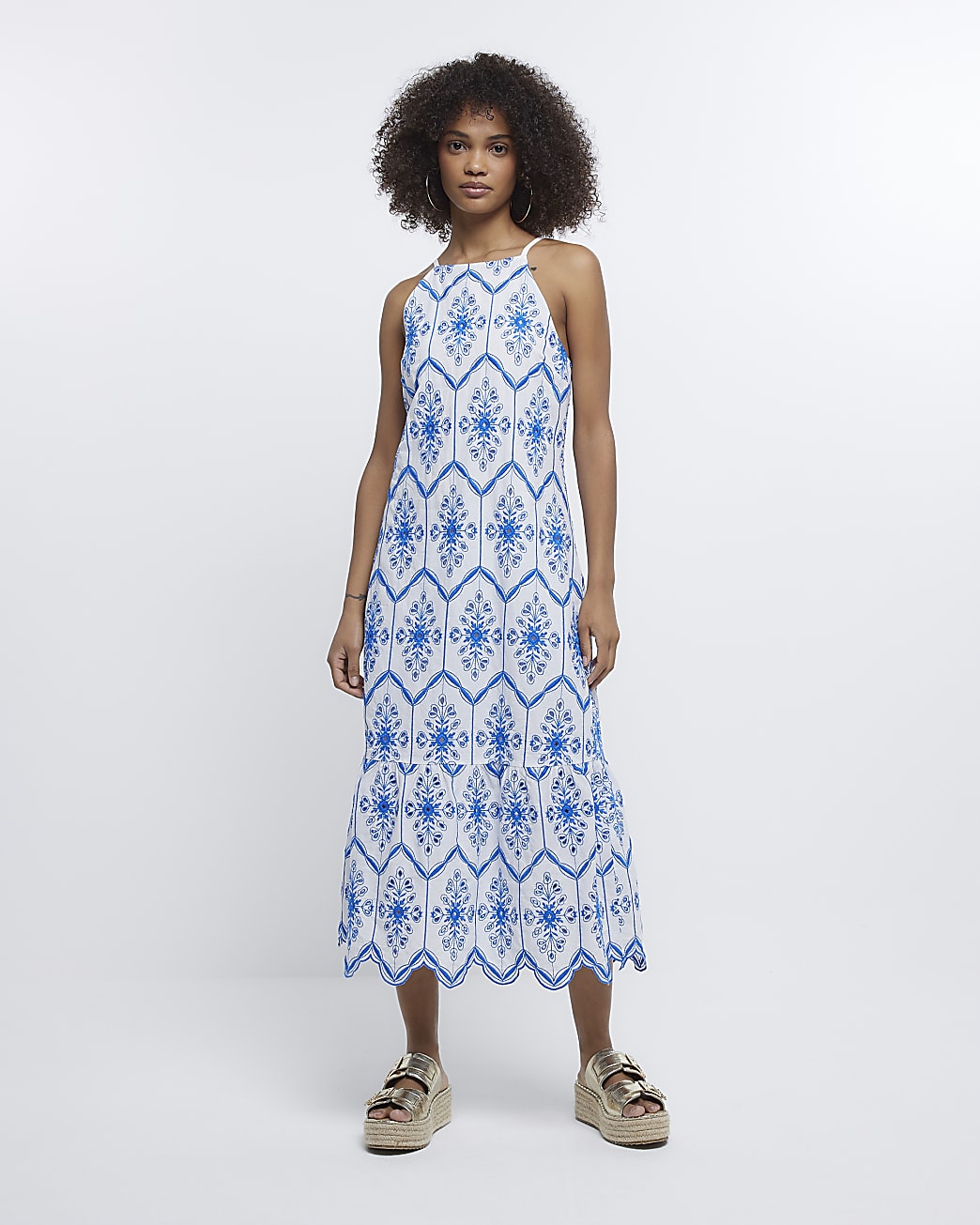 Blue Print Cami Midi Dress