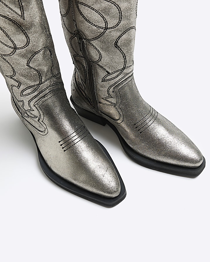 Silver leather western boots