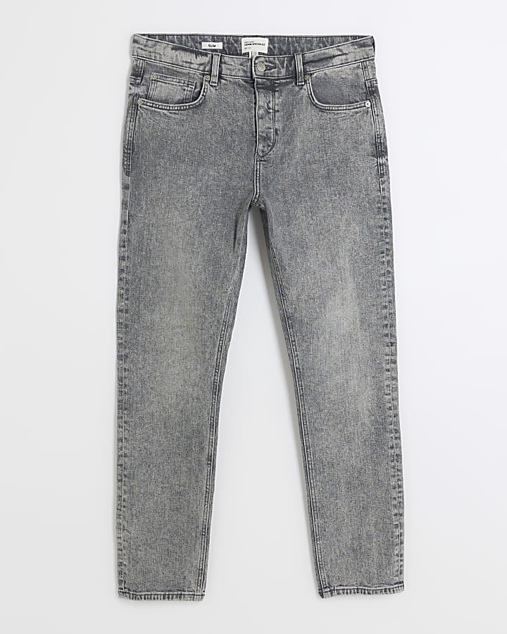 Grey slim fit faded jeans