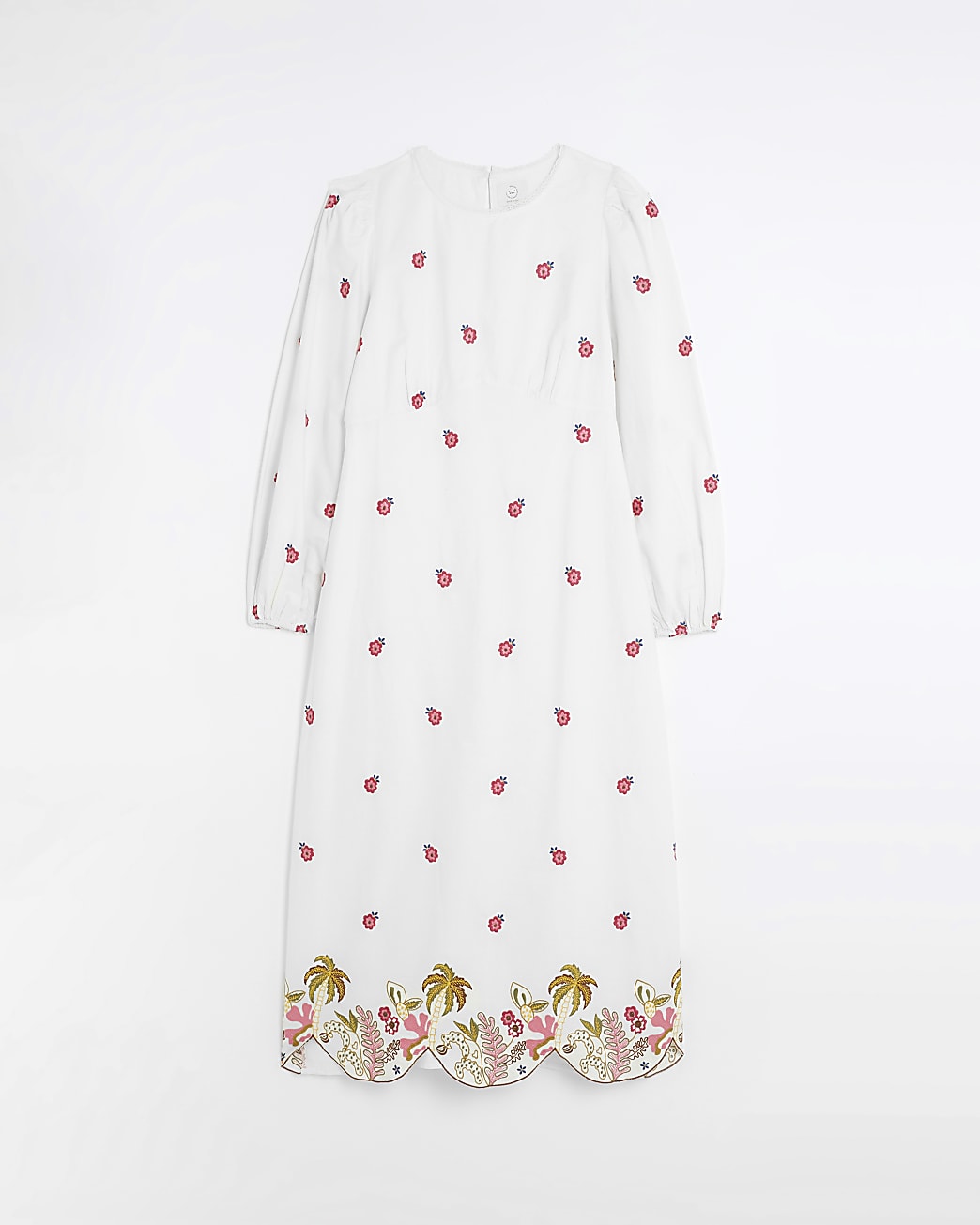 White embroidered floral swing midi dress