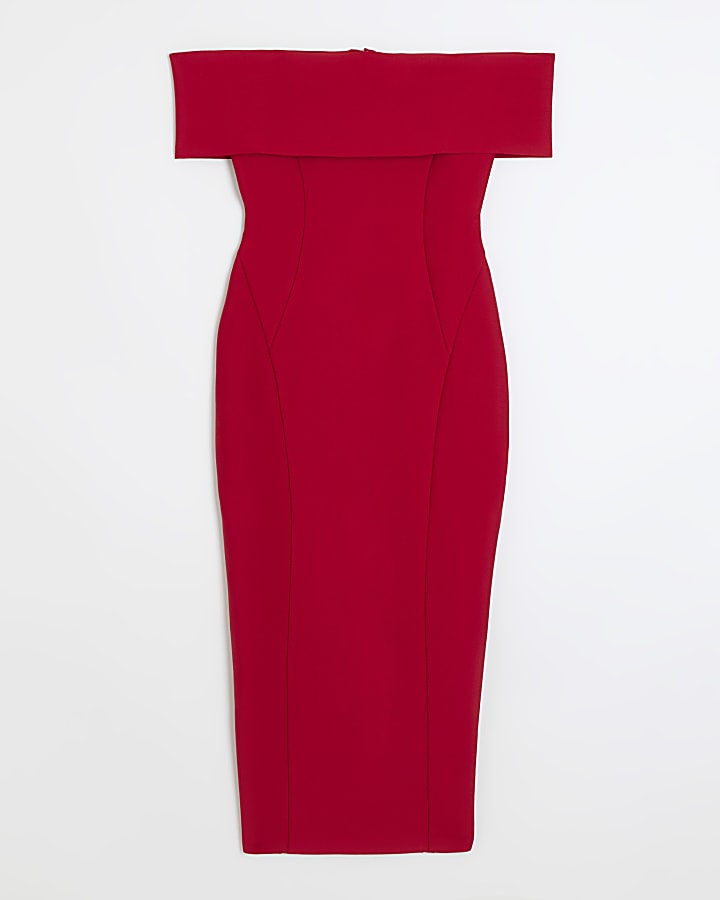 Red bardot maxi dress