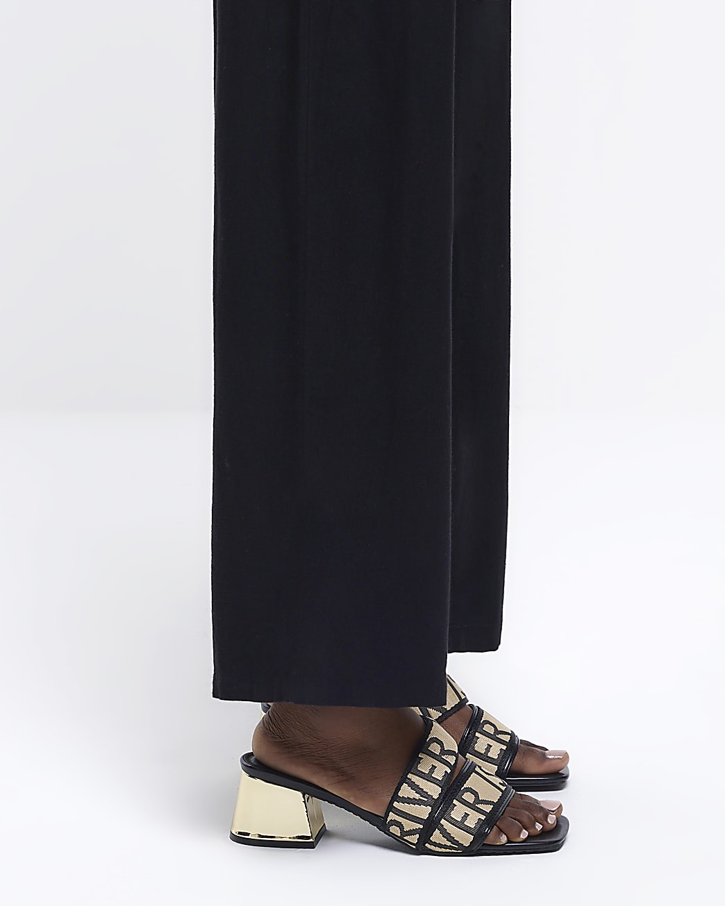 Black RI monogram heeled sandals