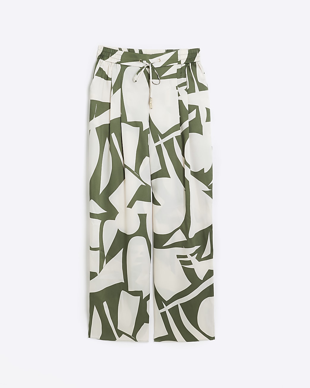 Khaki Geo Palazzo Wide Leg Trousers