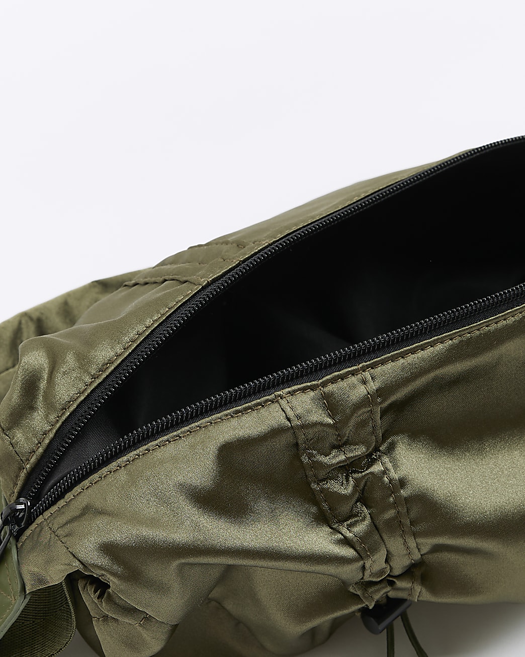 Khaki satin utility shoulder bag