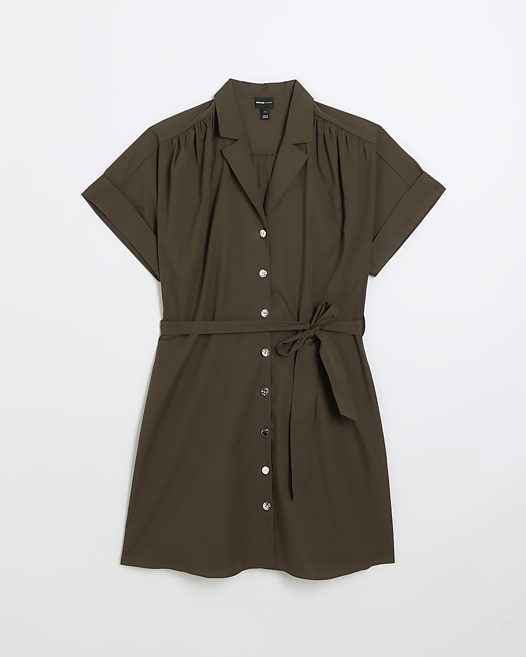 Khaki Belted Mini Shirt Dress
