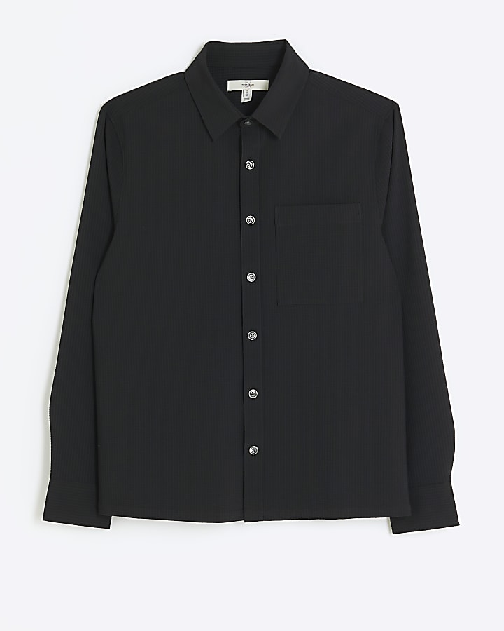 Black regular fit seersucker shirt
