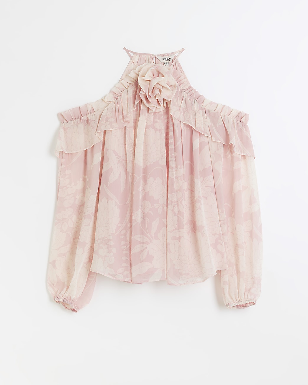 Pink chiffon floral corsage blouse