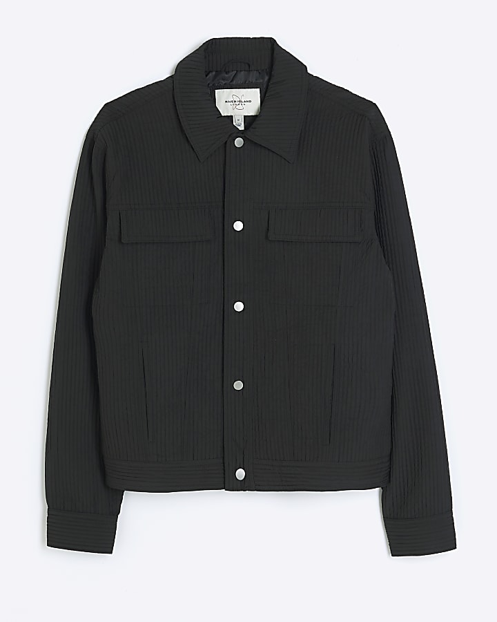 Black regular fit plisse western jacket