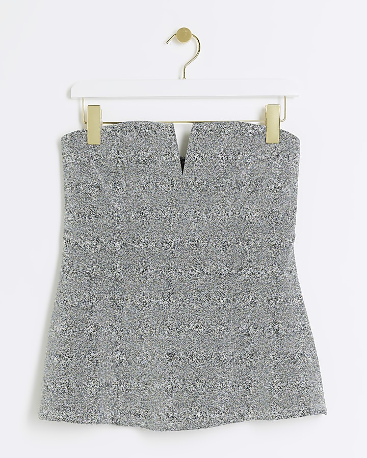 Silver glitter bandeau V neck top