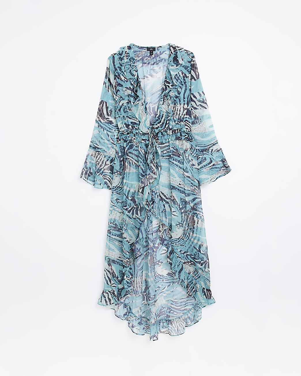 Blue animal print chiffon kaftan