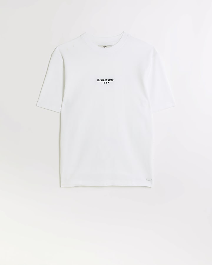 White regular fit pique embroidered t-shirt