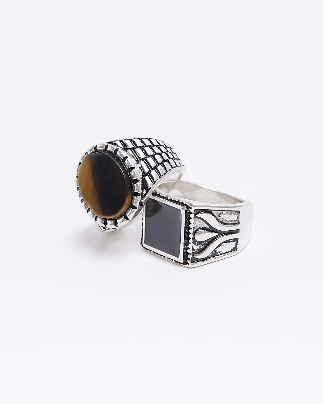 Silver colour stone multipack of 2 rings