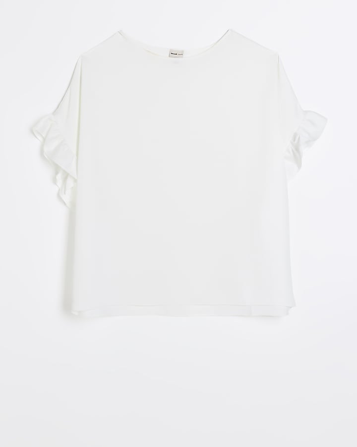Plus white frill sleeve t-shirt