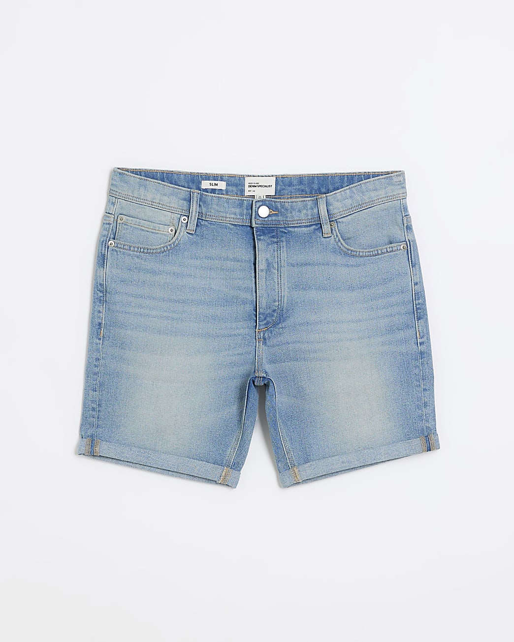 Blue slim fit turned hem denim shorts