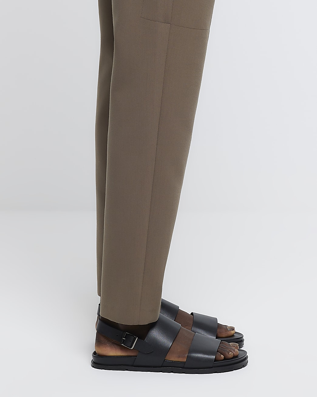 Black leather double strap sandals