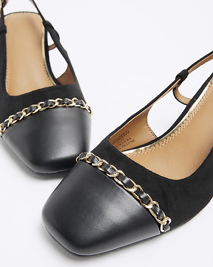 Black wide fit block heeled court shoes