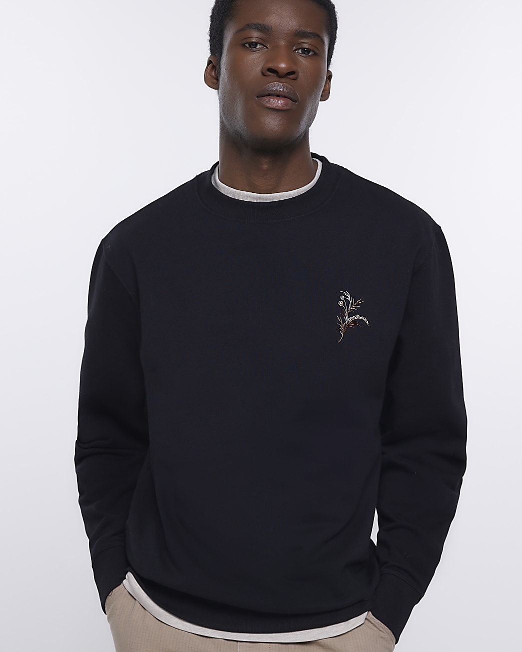 Black regular fit floral detail sweatshirt