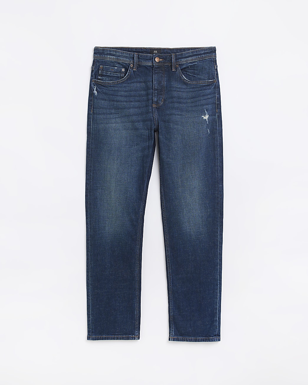 Dark blue straight fit ripped jeans