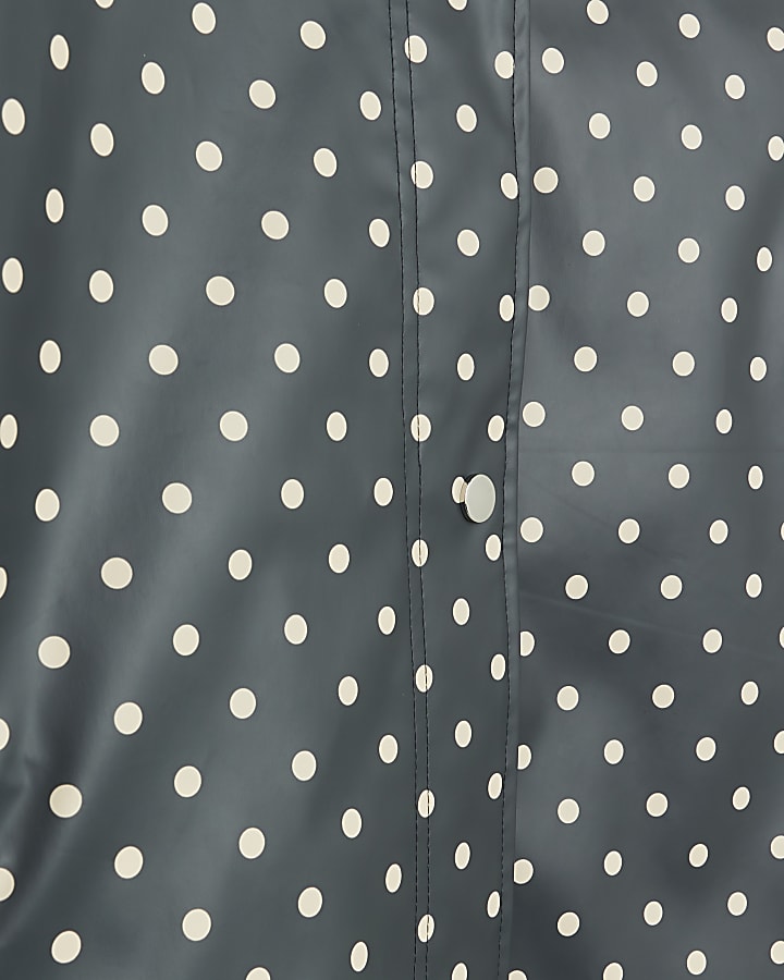 Grey polka dot hooded rain mac